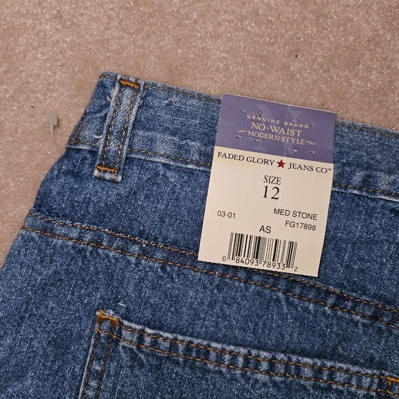 2 NWT Faded Glory Blue Jeans Size 12 No Waist Modern Style Looser Fit Medium - Picture 5 of 11